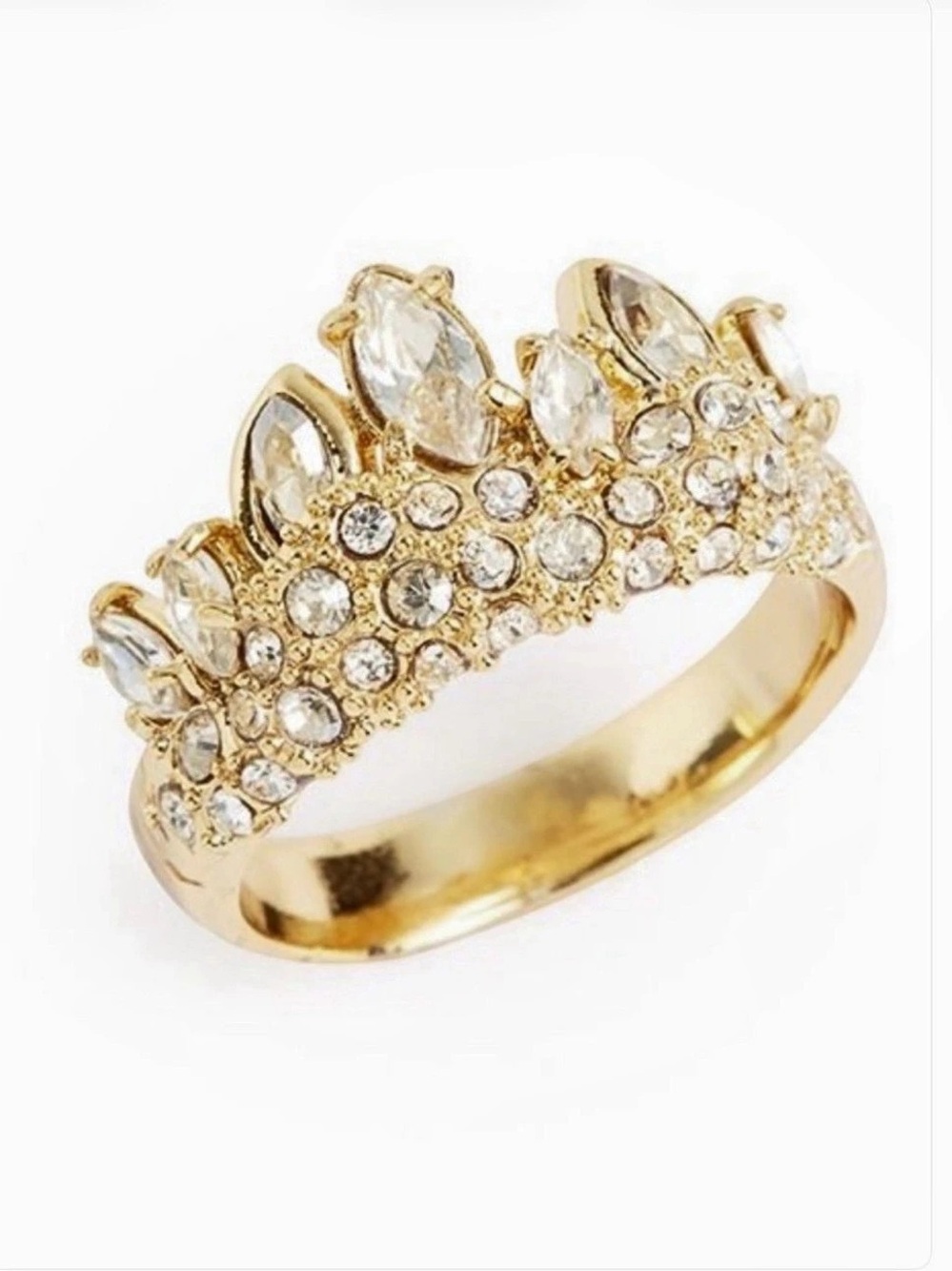NEW Alexis Bittar Jagged Tiara Ring Miss Havisham Crown Band Gold Clear SB01